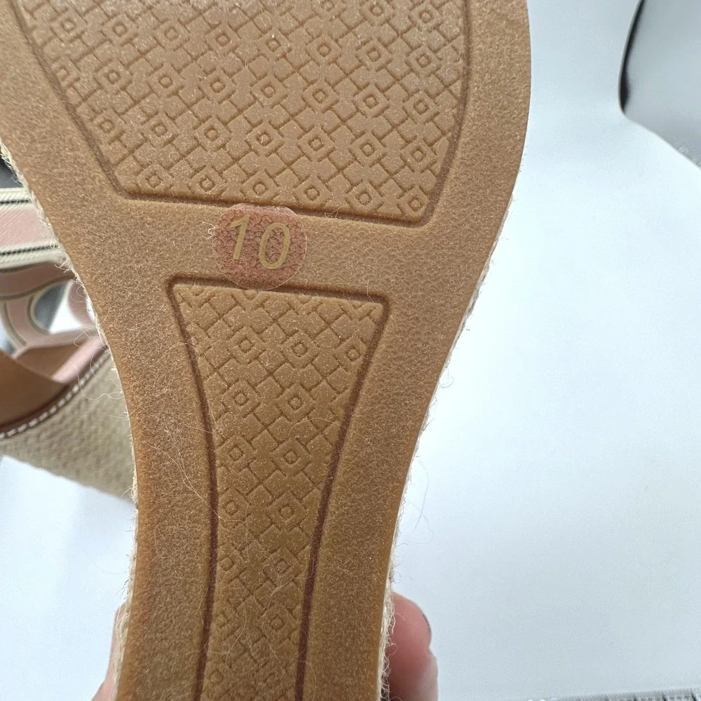 Tory Burch Frieda Espadrille Platform Wedge Sandals Pink Striped Canvas US 10